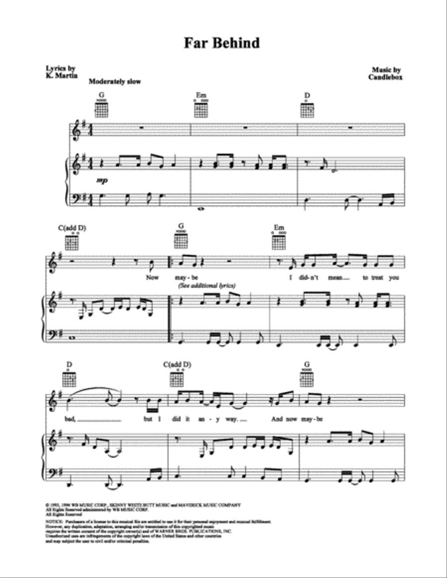 Far Behind Piano, Vocal, Guitar scores gallery preview page 1