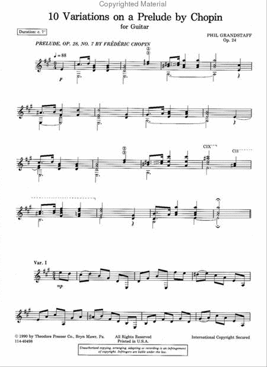10 Variations on A Prelude By Chopin Classical Guitar scores gallery preview page 2