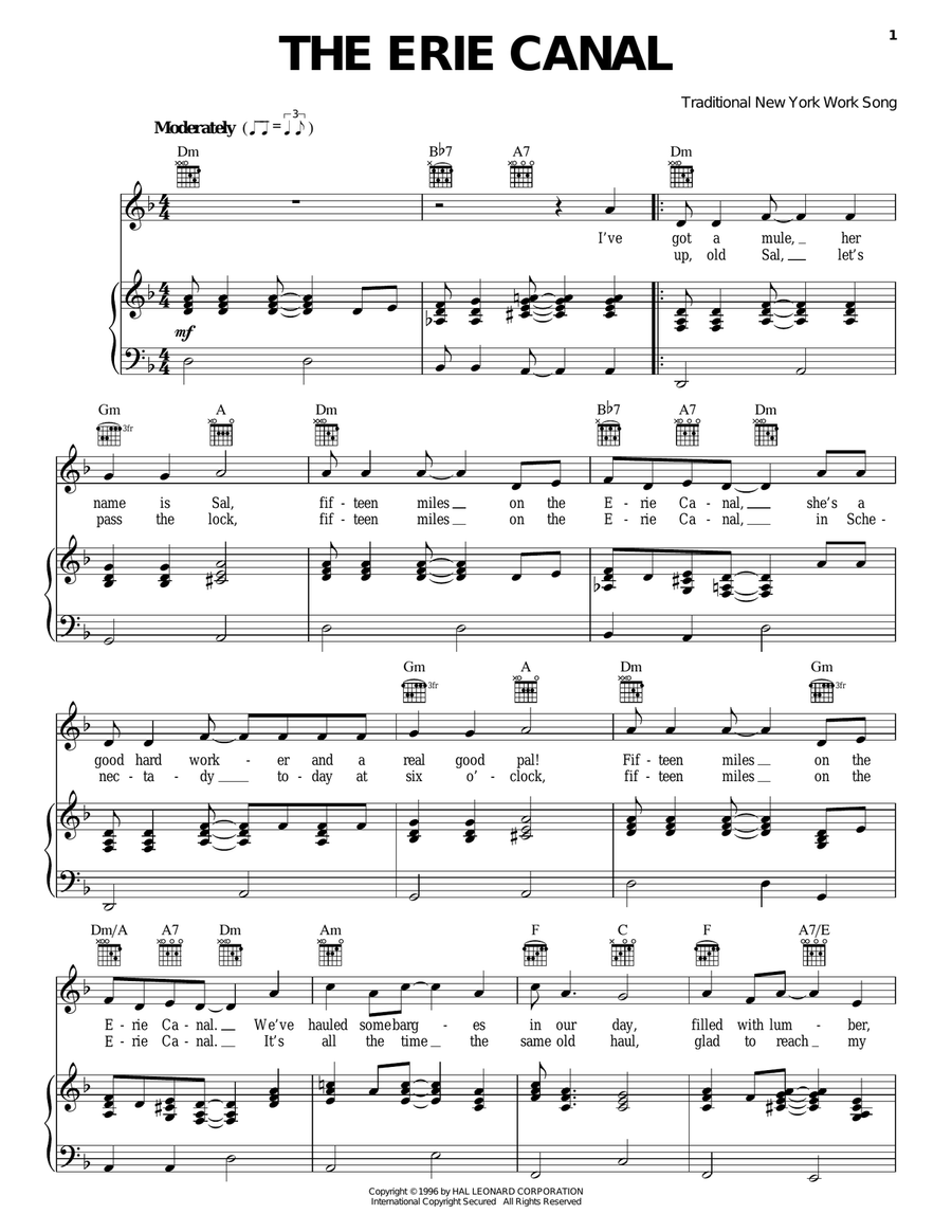 The Erie Canal The Erie Canal Piano, Vocal, Guitar scores gallery preview page 1