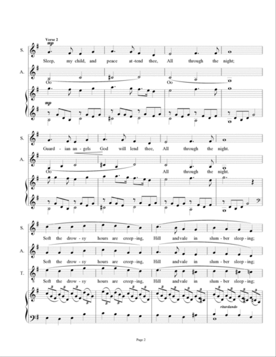 All Through the Night (Ar Hyd Y Nos) - Welsh Christmas Carol Hymn tune 4-Part scores gallery preview page 2