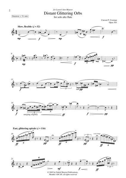 Carson Cooman: Distant Glittering Orbs (2003) for solo alto flute