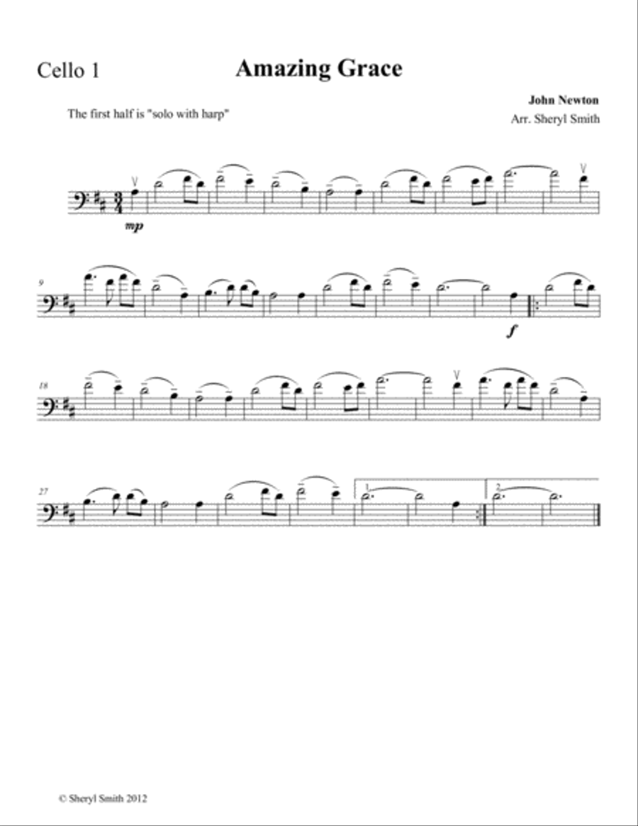 Amazing Grace for four cellos (cello quartet) Cello scores gallery preview page 3