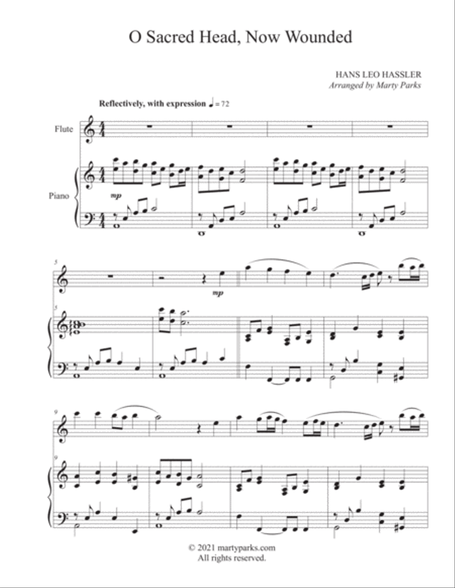 O Sacred Head, Now Wounded (Flute-Piano) Flute Solo scores gallery preview page 1