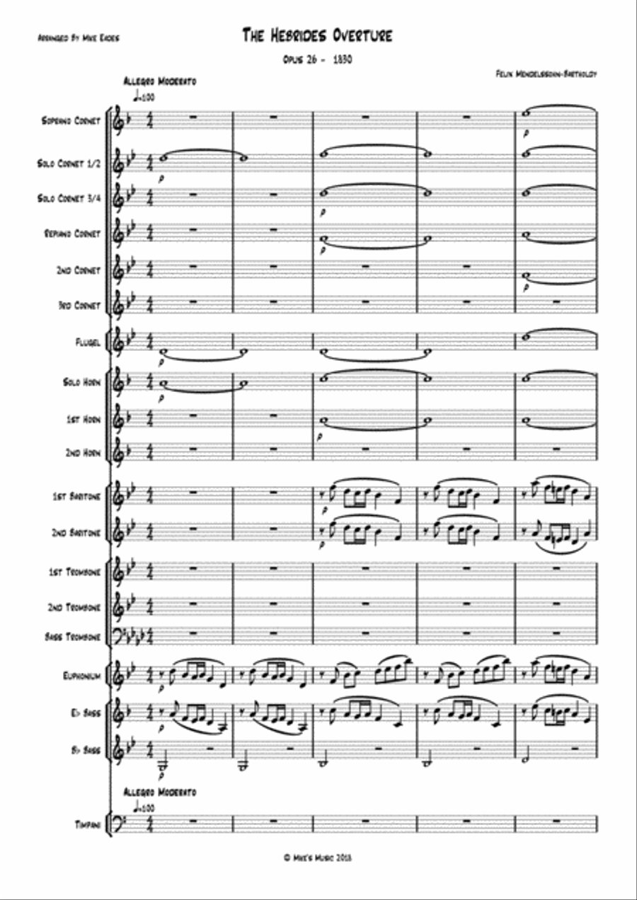 Mendelssohn's Hebrides Overture arranged for brass band Brass Band scores gallery preview page 1
