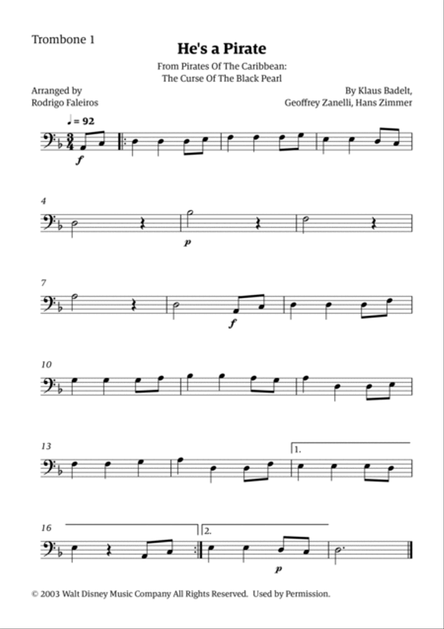 He's A Pirate Trombone Duet scores gallery preview page 2