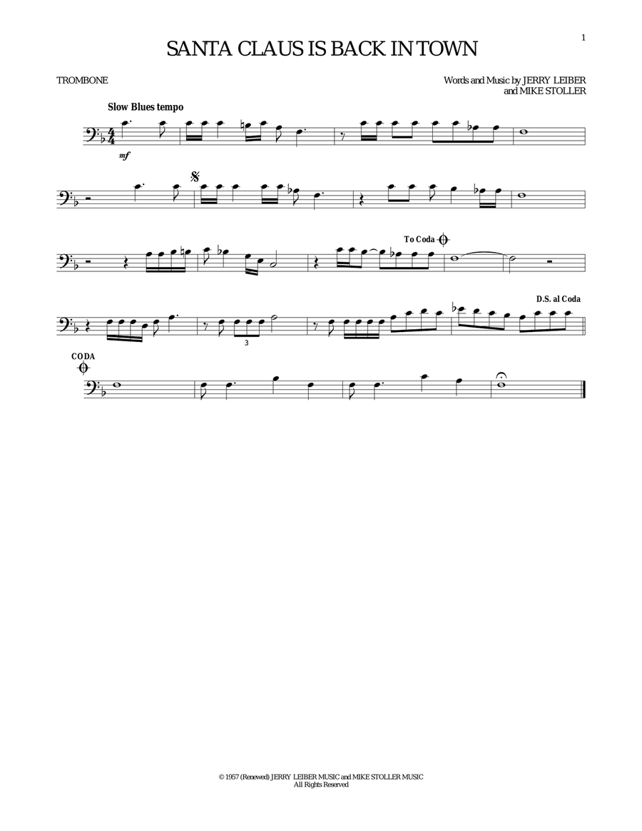 Santa Claus Is Back In Town Trombone Solo scores gallery preview page 1