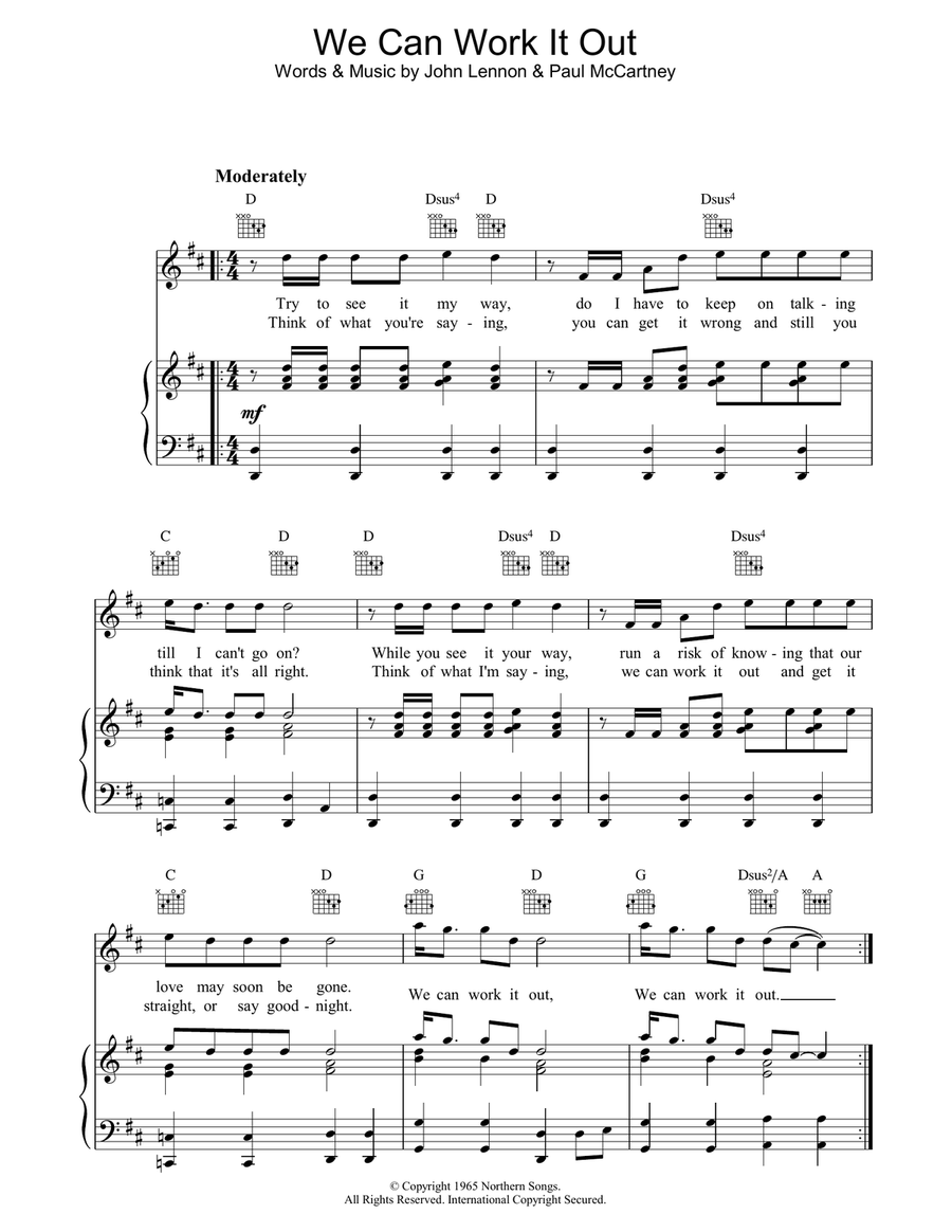 We Can Work It Out We Can Work It Out Piano, Vocal, Guitar scores gallery preview page 1