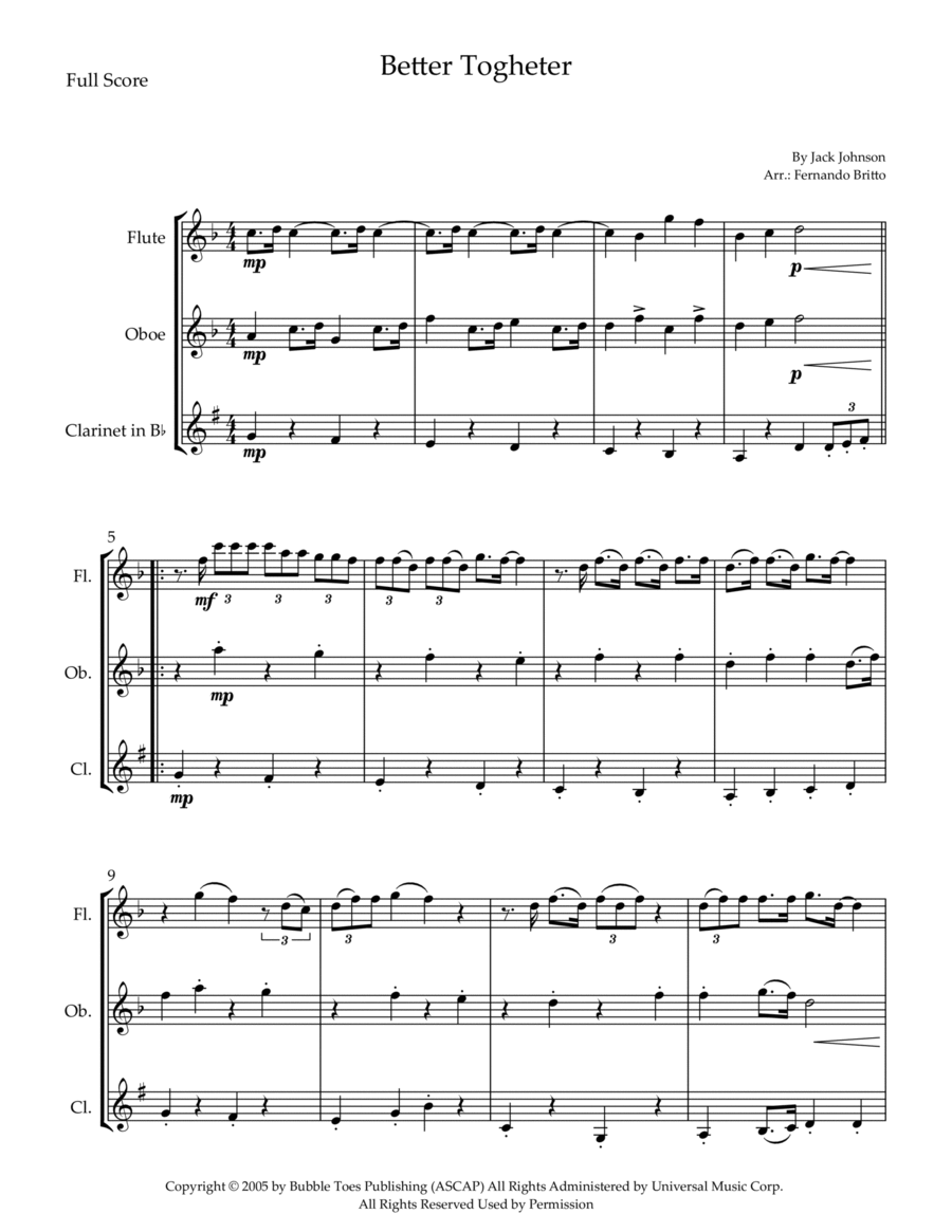 Better Together Woodwind Trio scores gallery preview page 1