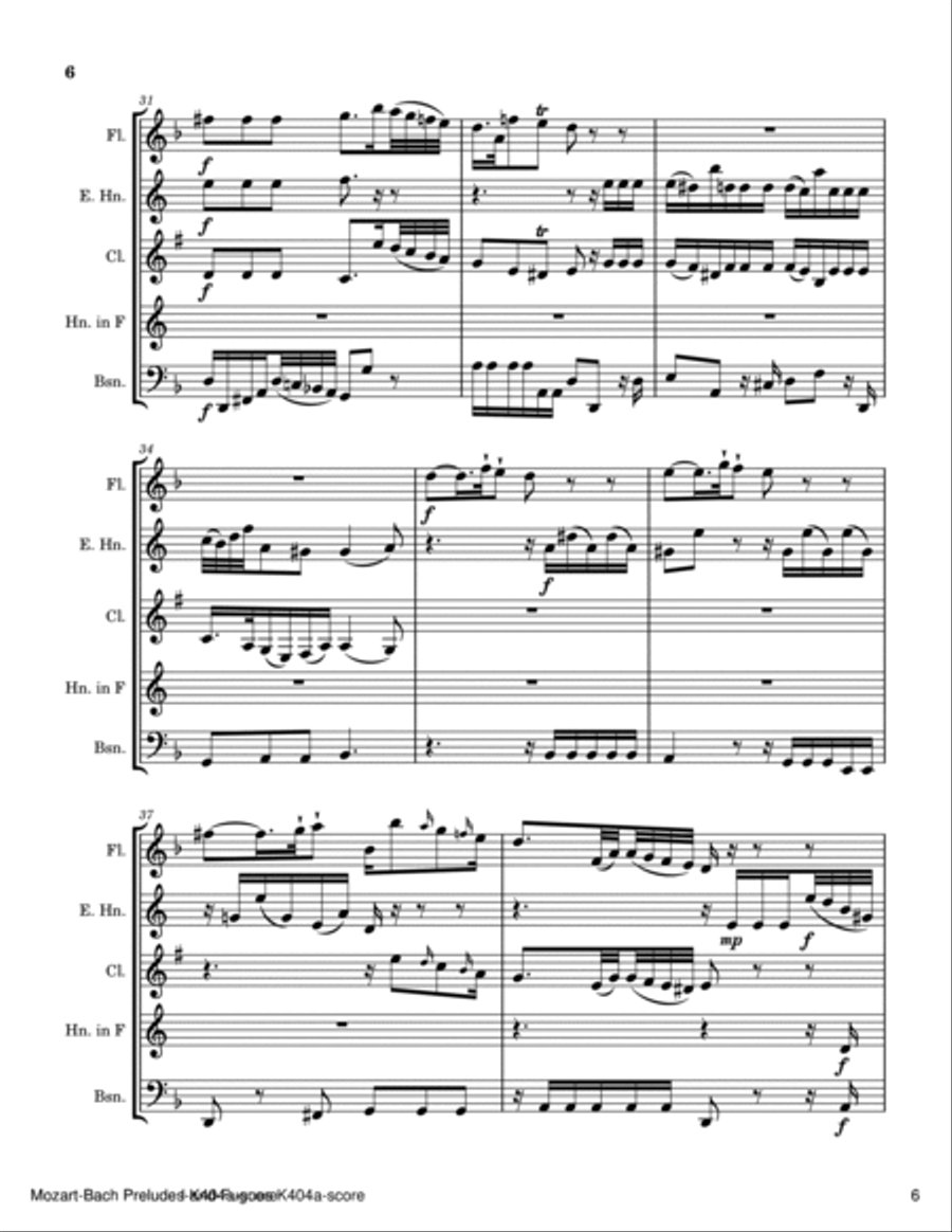Six Mozart-Bach Preludes and Fugues, K.404a (arranged for woodwind quintet) Woodwind Quintet scores gallery preview page 6