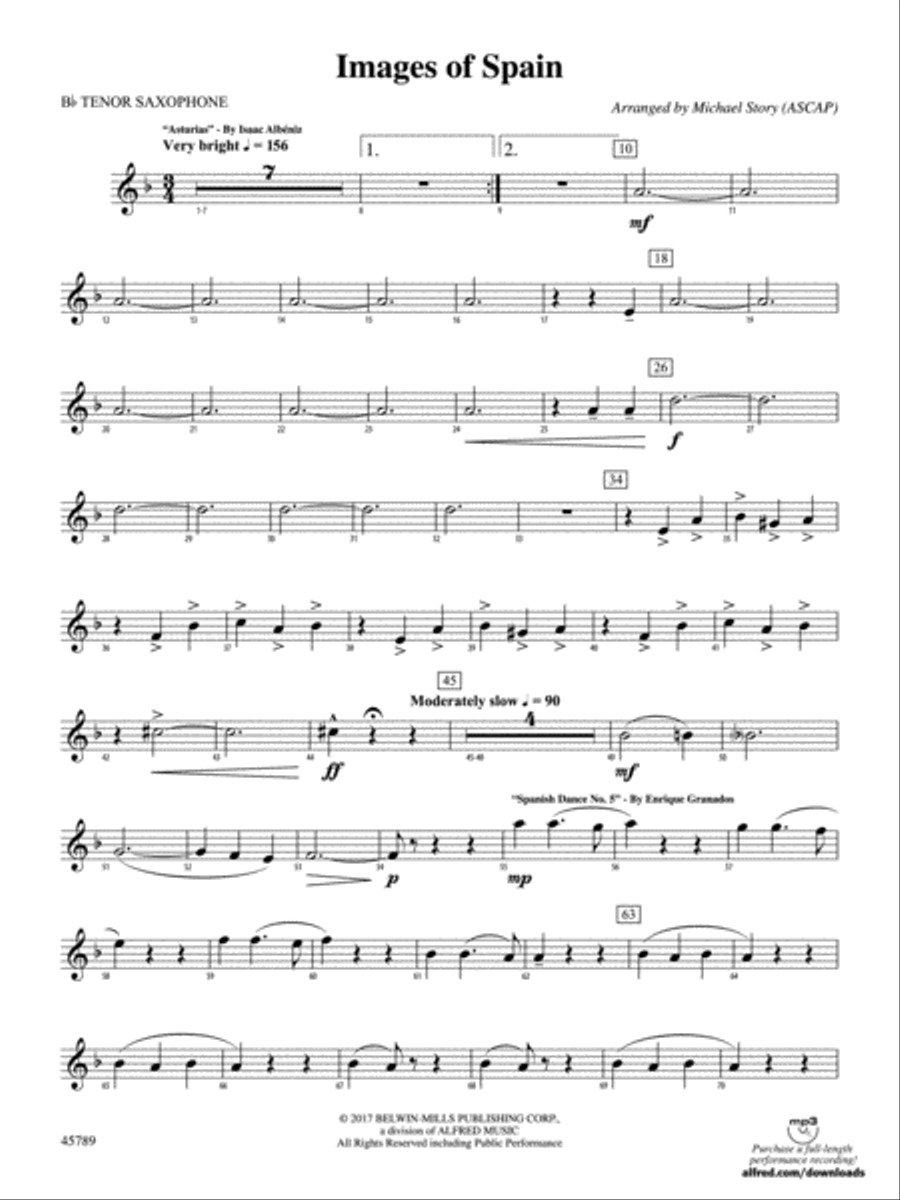 Images of Spain: B-flat Tenor Saxophone Concert Band scores gallery preview page 1