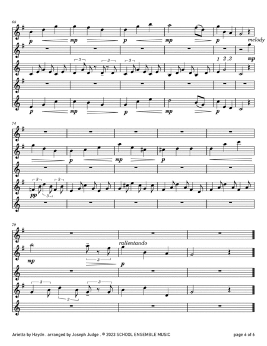 Arietta by Haydn for Saxophone Quartet in Schools Saxophone Quartet scores gallery preview page 6