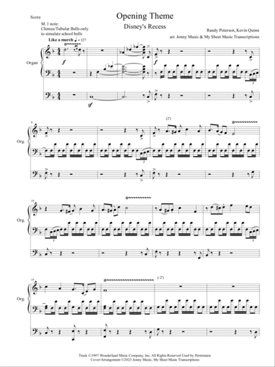 Recess Main Theme Organ Solo scores gallery preview page 2