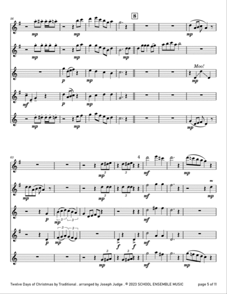 Twelve Days Of Christmas for Saxophone Quartet in Schools Saxophone Quartet scores gallery preview page 5