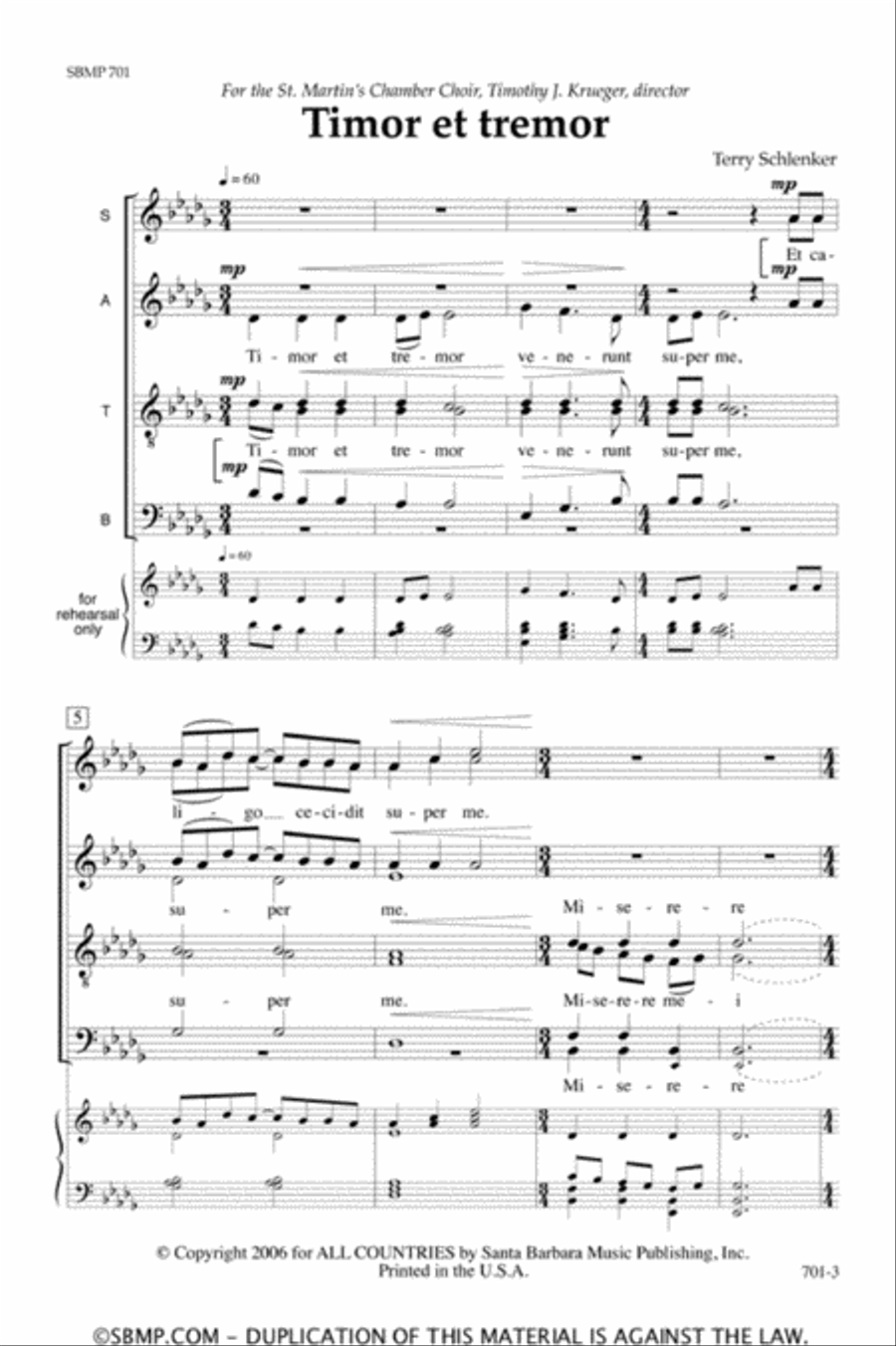 Timor et tremor - SATB divisi Octavo image number null