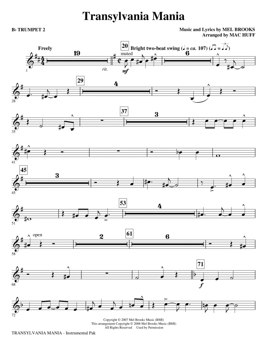 Transylvania Mania (from Young Frankenstein) - Bb Trumpet 2 Choir scores gallery preview page 1