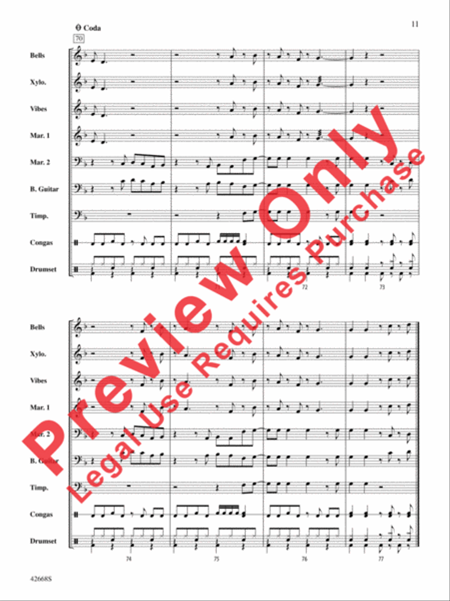 Locked Out of Heaven Percussion Ensemble scores gallery preview page 12