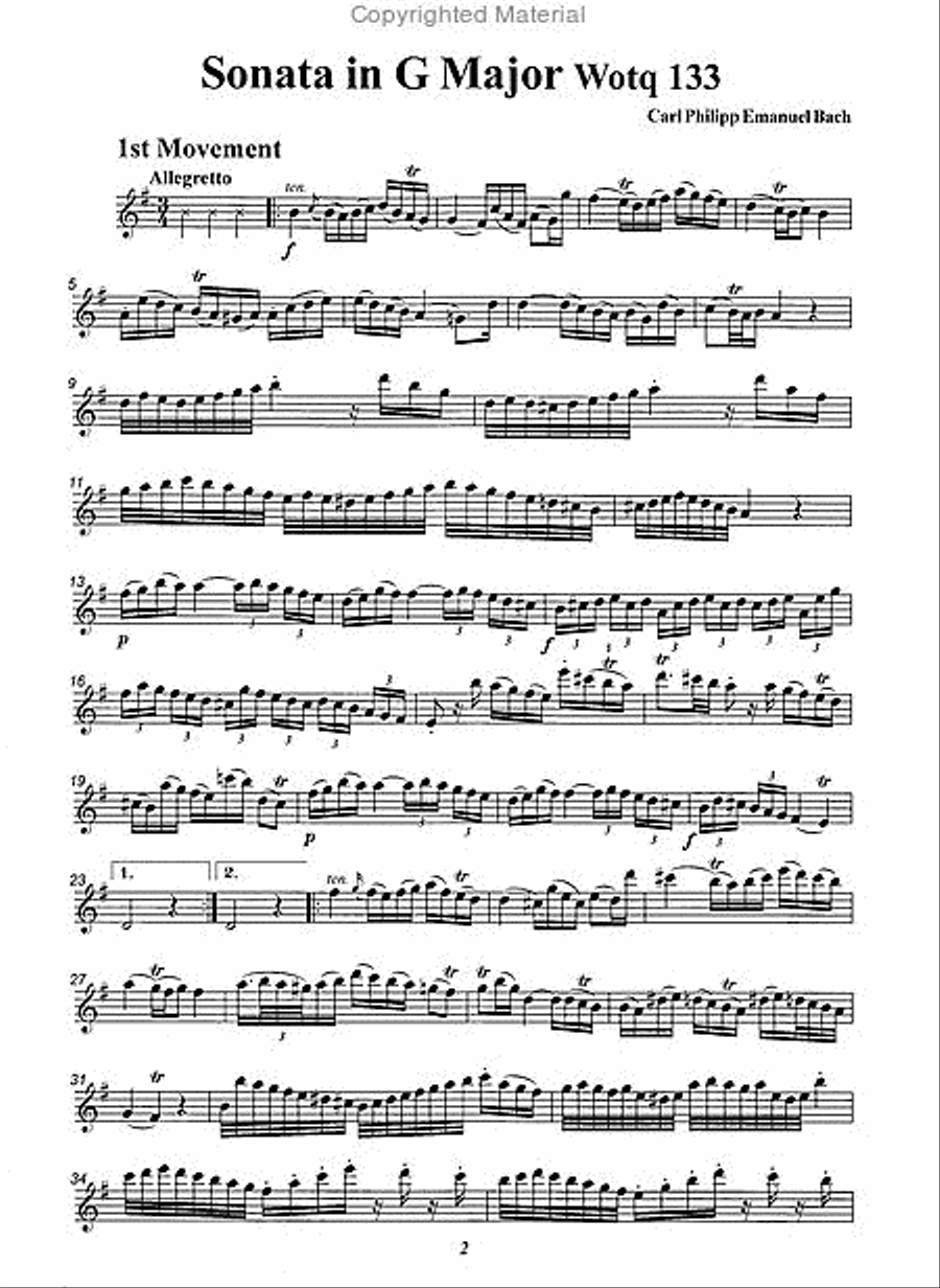 Hamburger Sonata in G Major Wotq 133 Flute scores gallery preview page 2