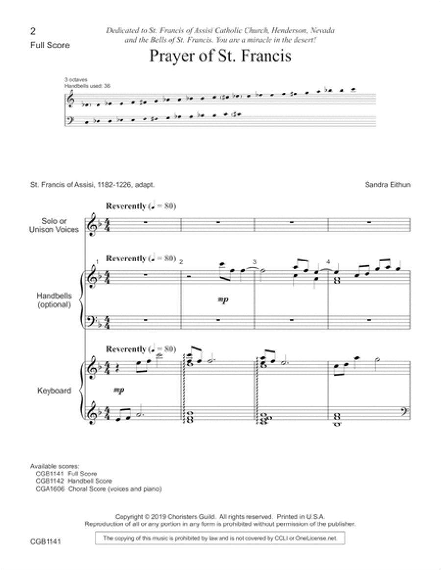 Prayer of St. Francis - Full Score Handbell Choir scores gallery preview page 2