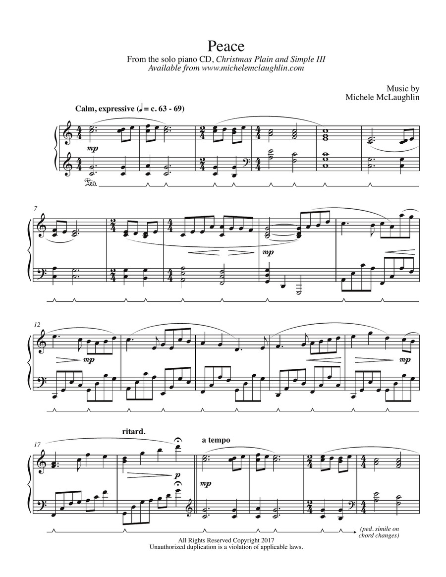 Peace Peace Piano Solo scores gallery preview page 1