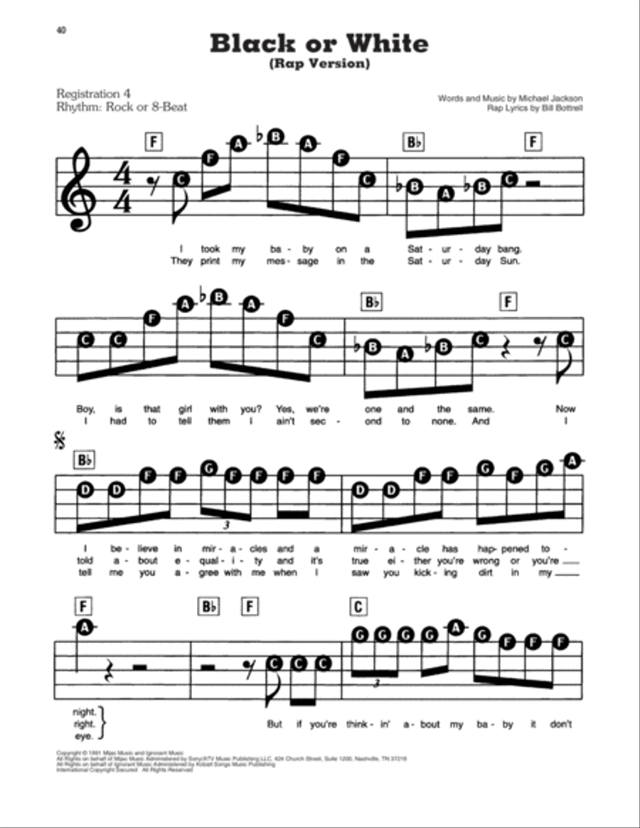 Black Or White (Rap Version) Electronic Keyboard scores gallery preview page 1