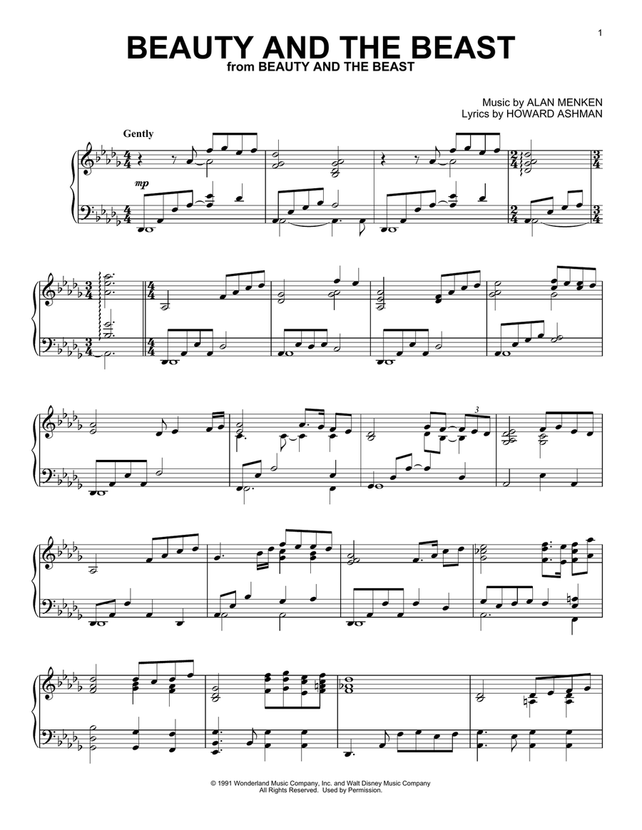 Beauty And The Beast Piano Solo scores gallery preview page 1