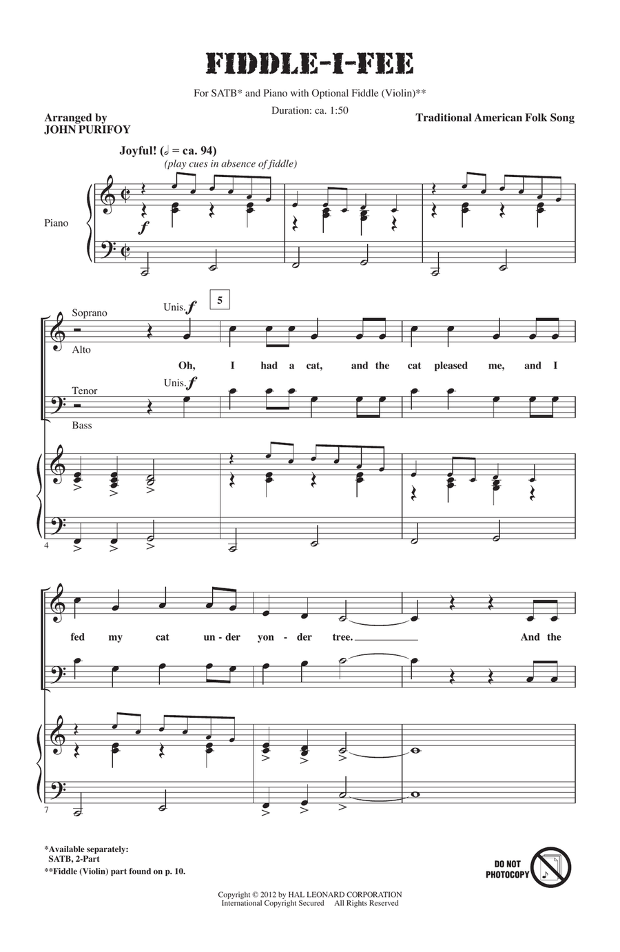 Fiddle-I-Fee 4-Part scores gallery preview page 1