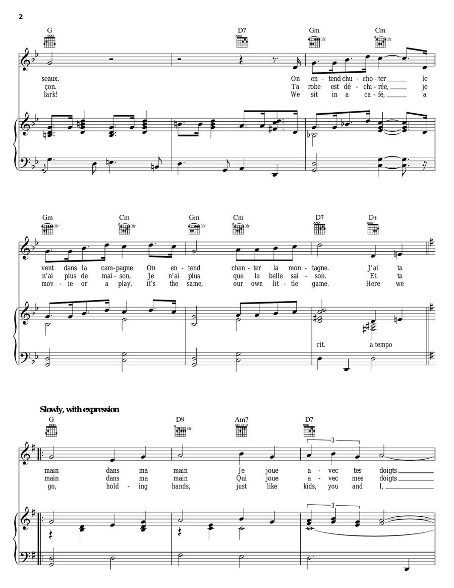 J'ai Ta Main (Holding Hands) Piano, Vocal, Guitar scores gallery preview page 2