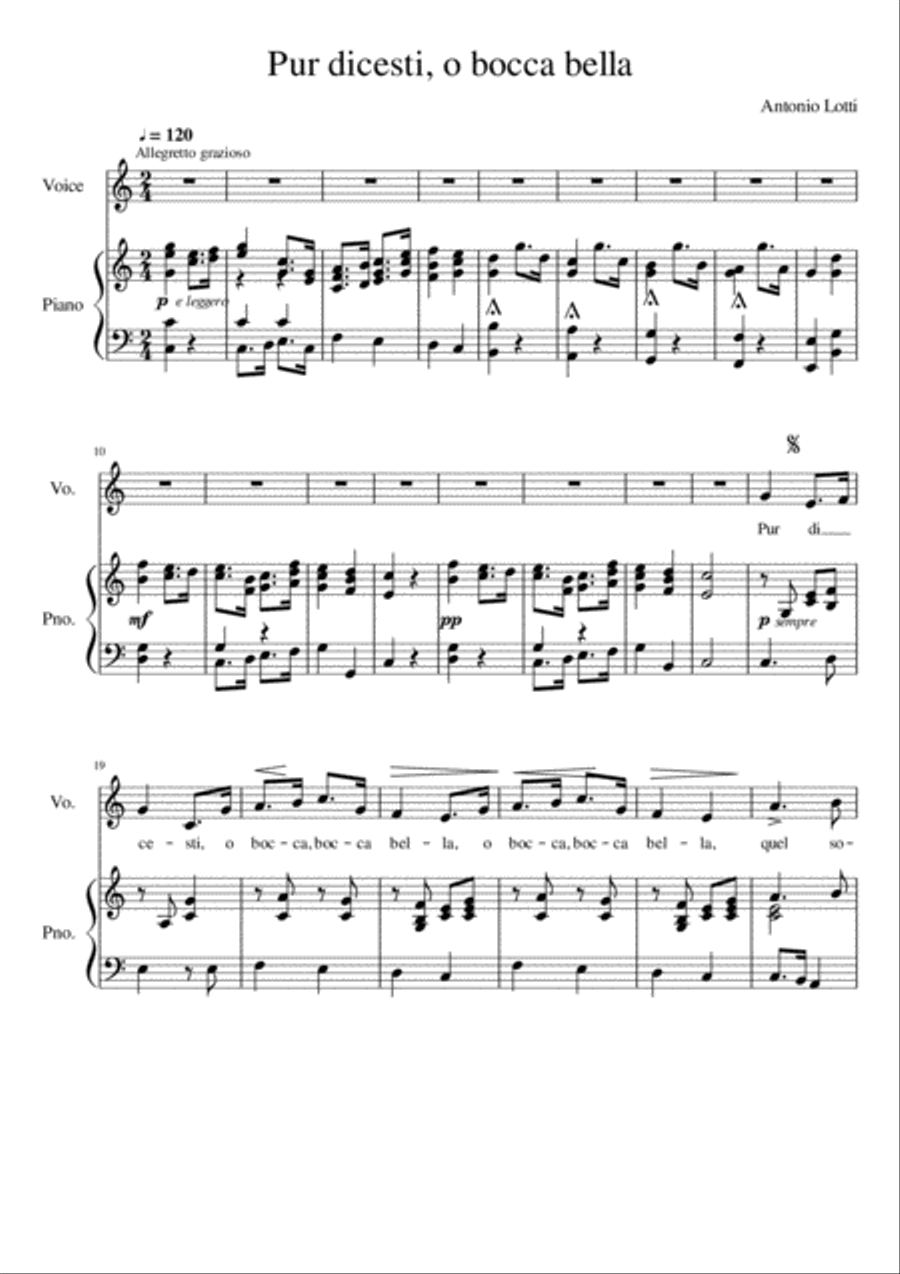 Pur dicesti, o bocca bella - C Major Voice Solo scores gallery preview page 2