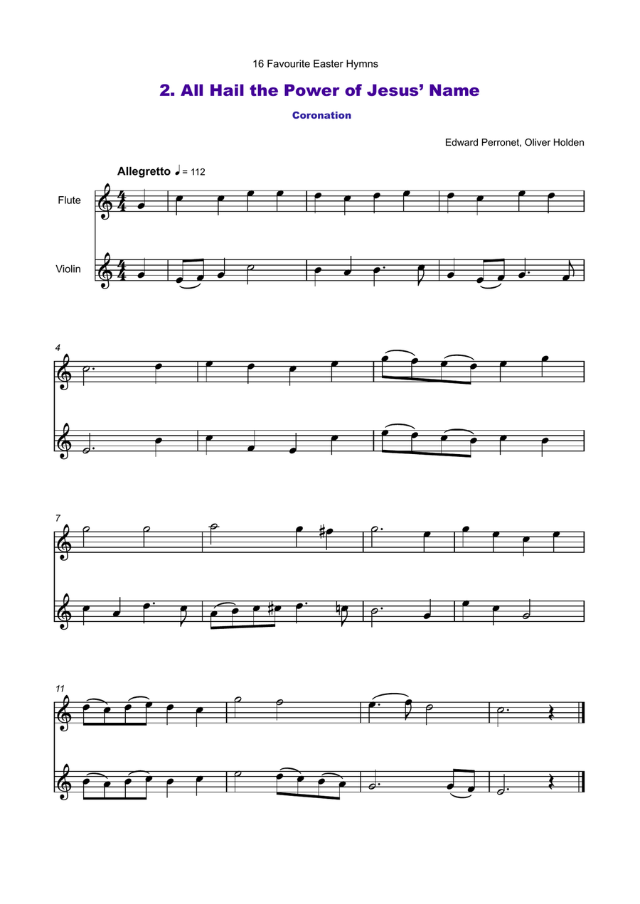 16 Favourite Easter Hymns for Flute and Violin Duet Flute scores gallery preview page 3
