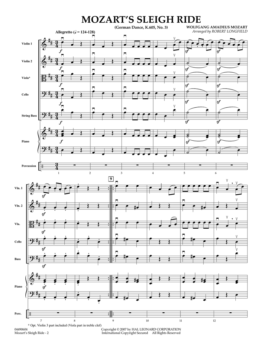 Mozart's Sleigh Ride (German Dance, K.605, No.3) - Full Score String Orchestra scores gallery preview page 1
