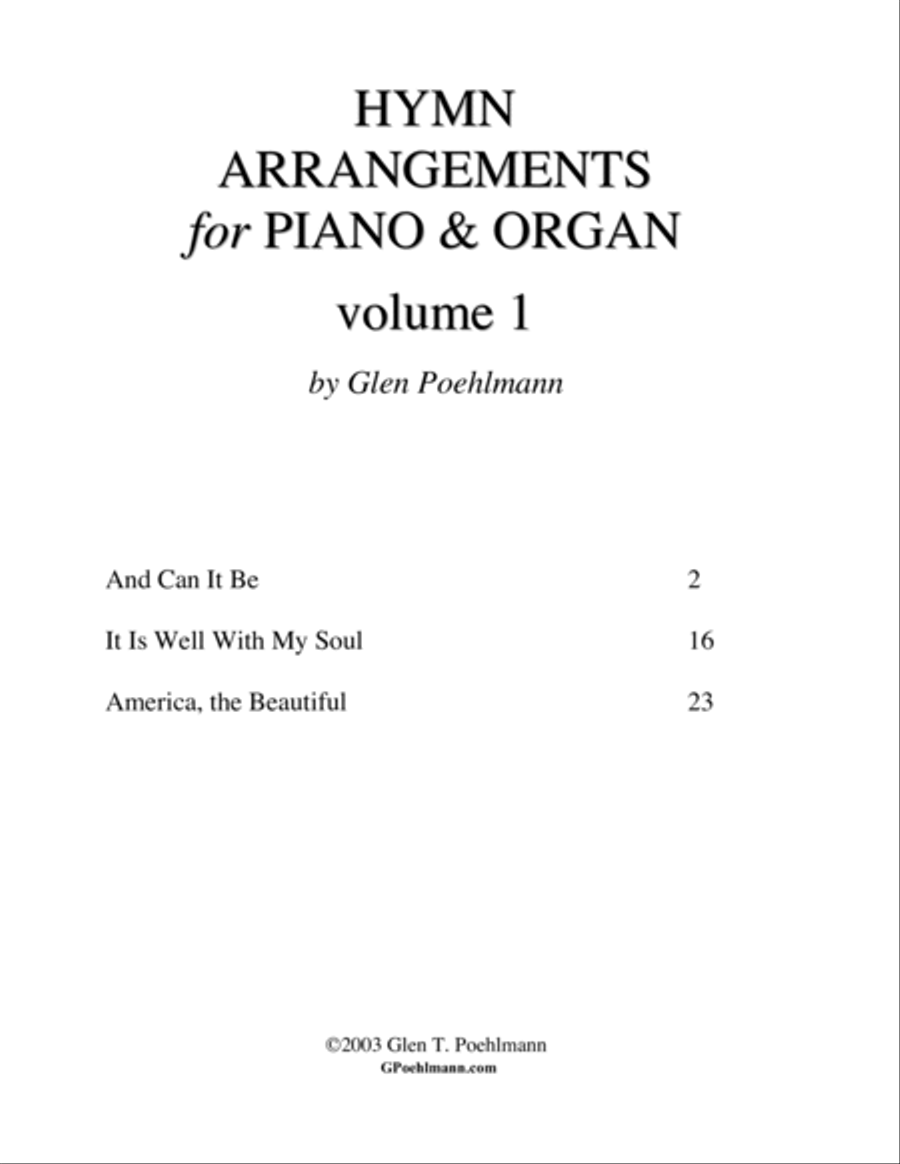 3 HYMNS arranged as PIANO & ORGAN DUETS Voice scores gallery preview page 1