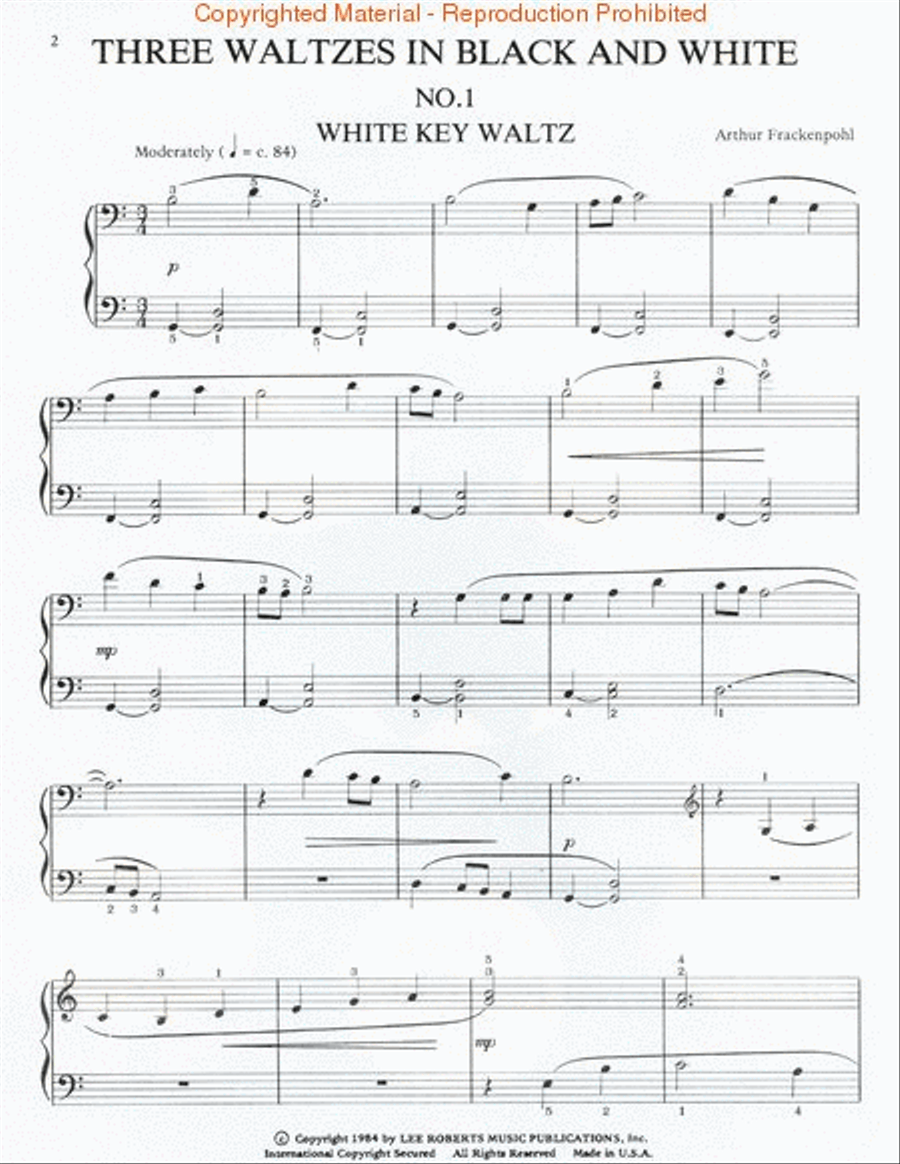 Three Waltzes in Black & White Levels III- IV Piano Method scores gallery preview page 2