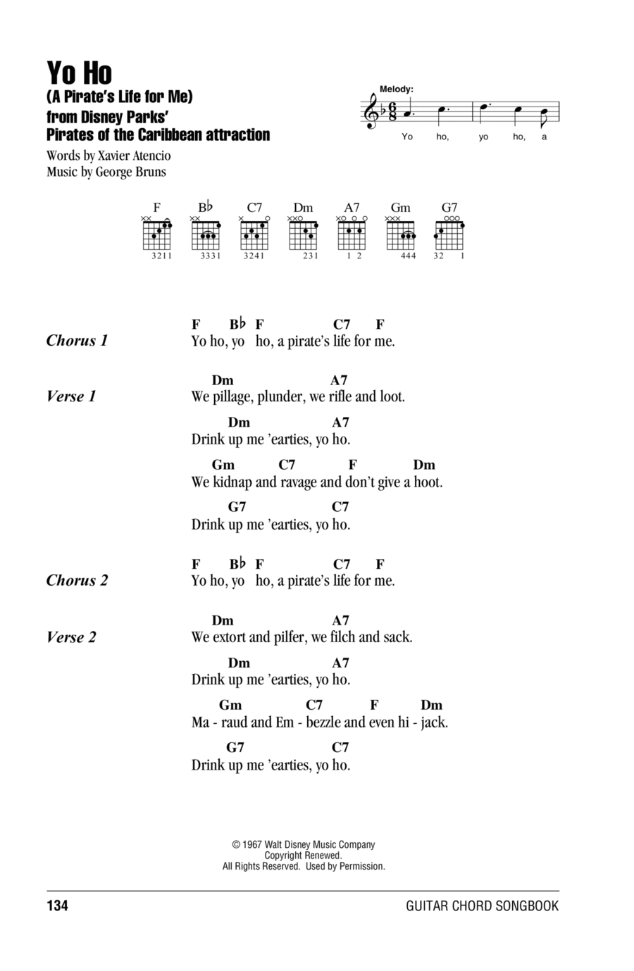 Yo Ho (A Pirate's Life For Me) Easy Guitar scores gallery preview page 1