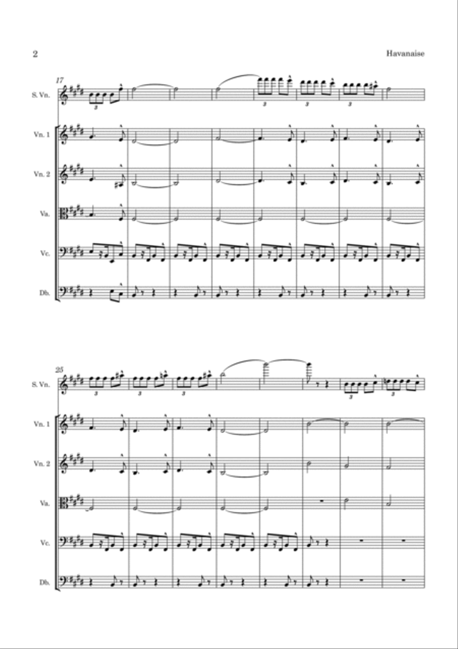 Saint-Saens Havanaise for Solo Violin and String Orchestra String Orchestra scores gallery preview page 3