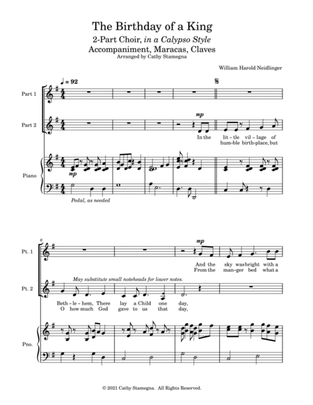 The Birthday of a King (Calypso 2-Part Choir, Accompaniment, Maracas, Claves) image number null