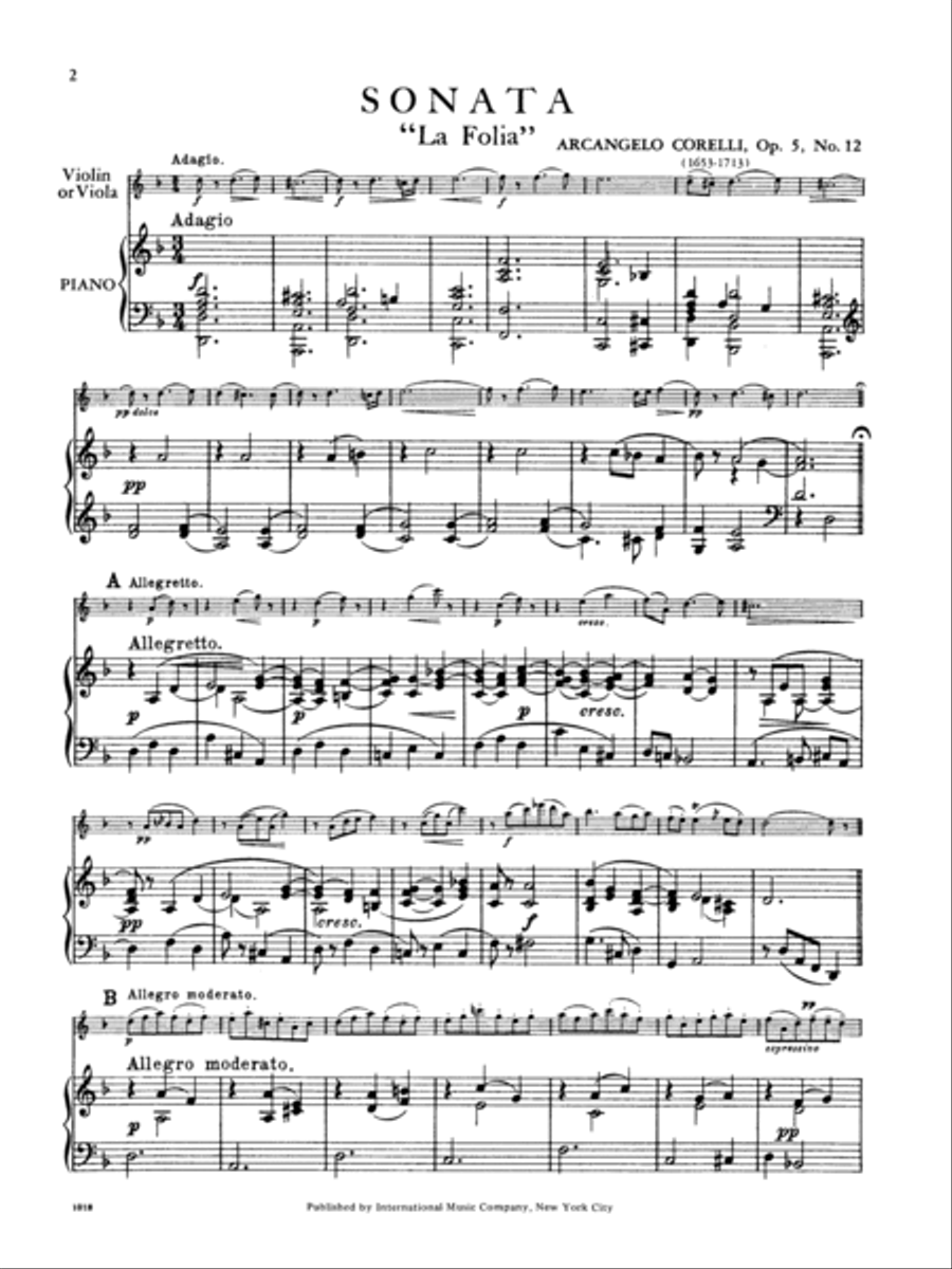 Sonata La Follia, Opus 5, No. 12 Piano Accompaniment scores gallery preview page 2
