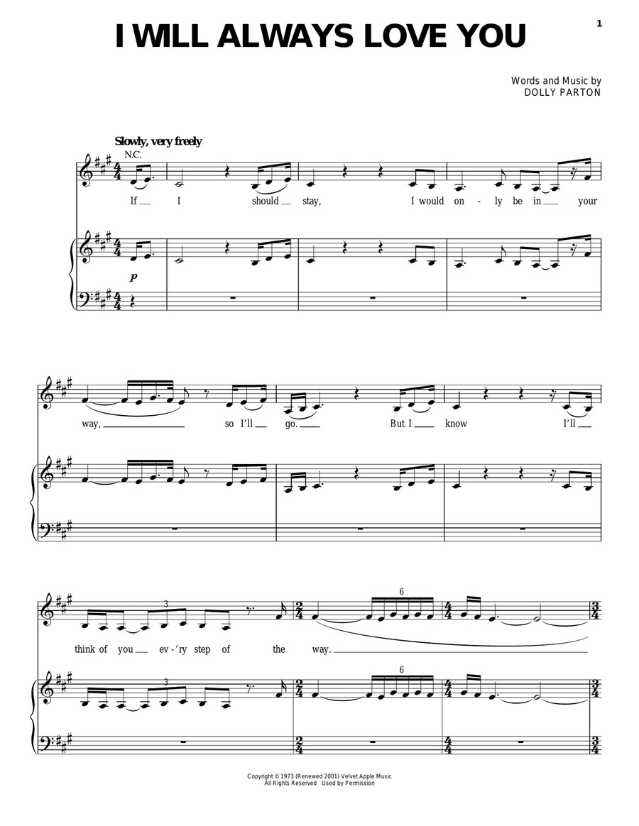 I Will Always Love You I Will Always Love You Piano, Vocal scores gallery preview page 1