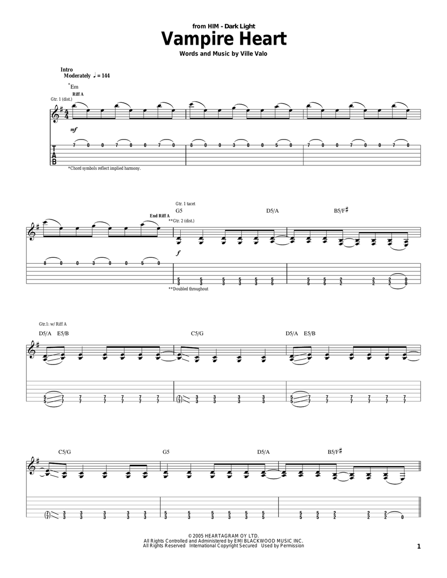 Vampire Heart Electric Guitar scores gallery preview page 1