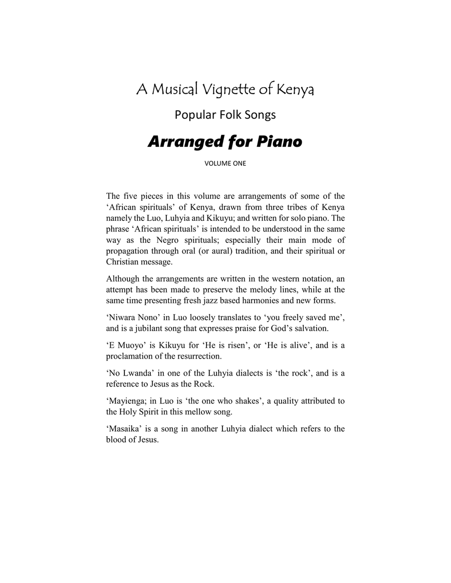 A Musical Vignette of Kenya: Popular Folk Songs Arranged for Piano Piano Solo scores gallery preview page 2