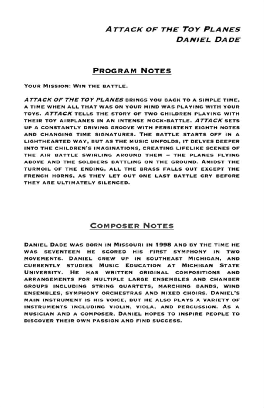 Attack of The Toy Planes Concert Band scores gallery preview page 2