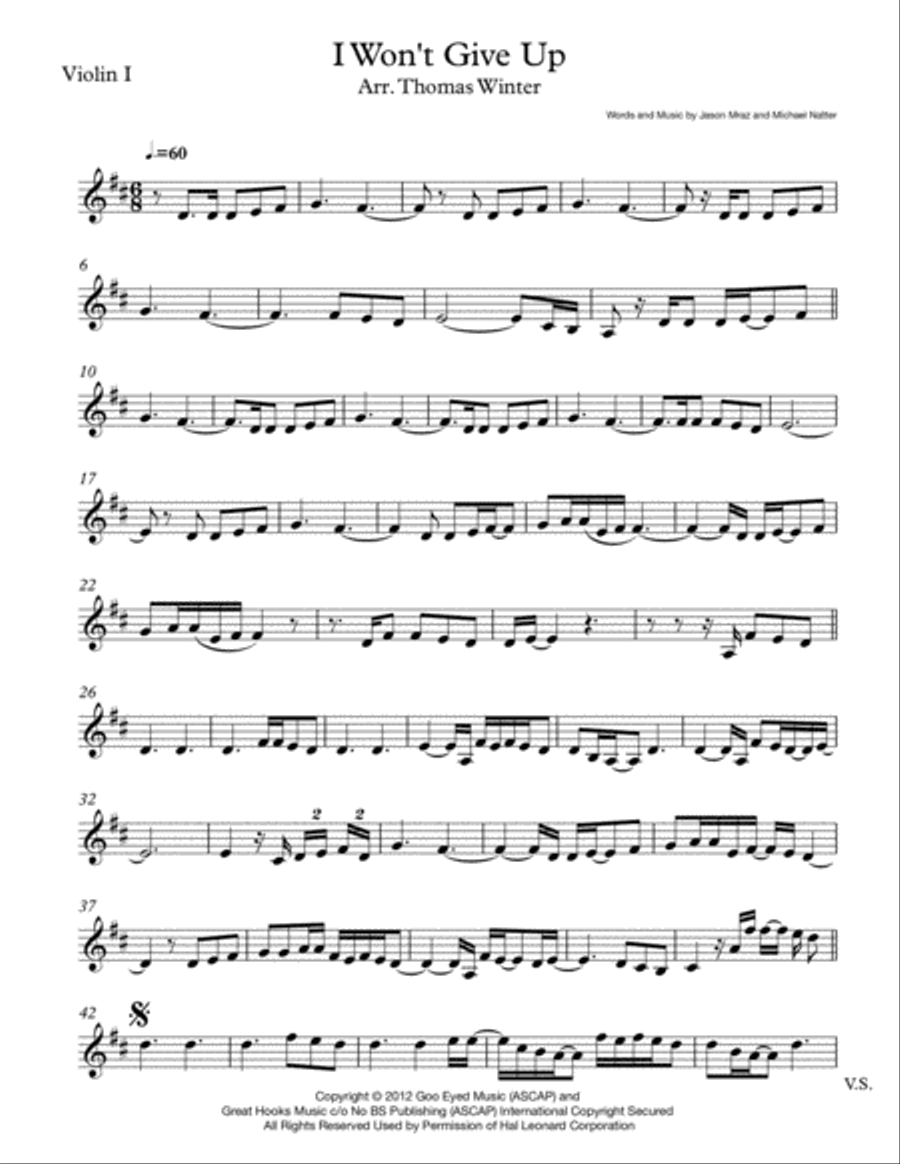 I Won't Give Up String Quartet scores gallery preview page 1