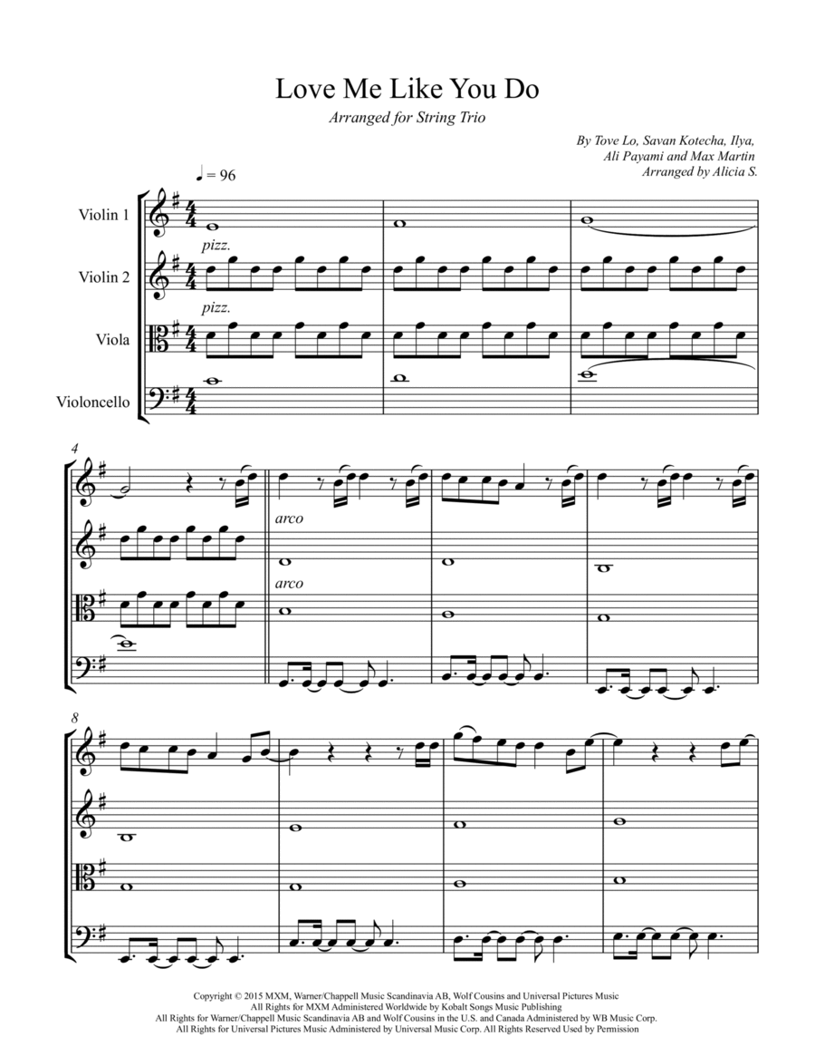 Love Me Like You Do String Trio scores gallery preview page 1