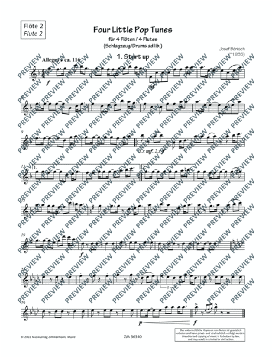 Four little Pop Tunes Flute scores gallery preview page 21