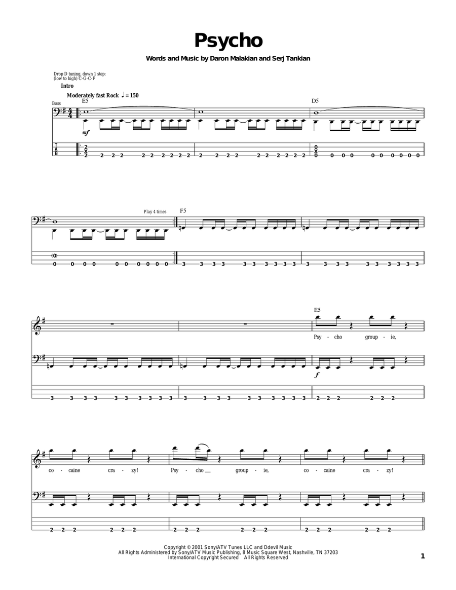 Psycho Psycho Electric Guitar scores gallery preview page 1