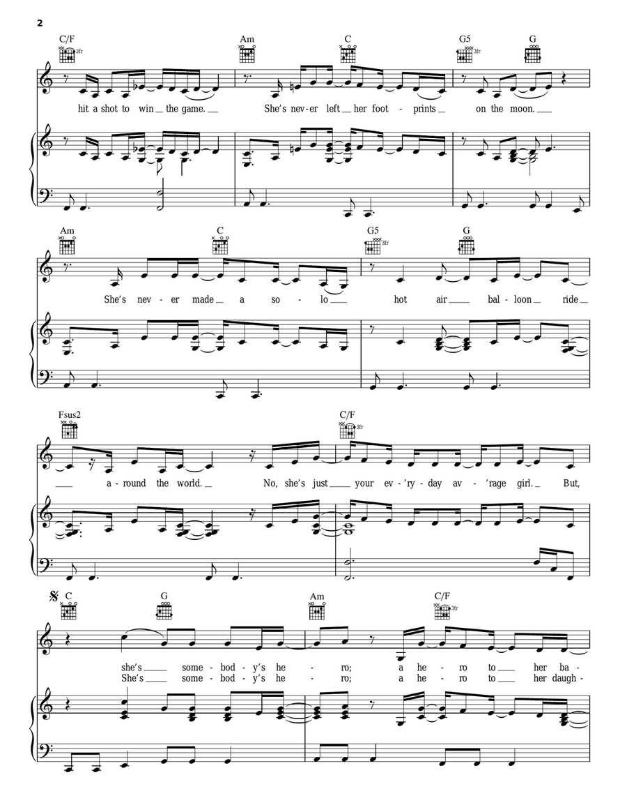 Somebody's Hero Piano, Vocal, Guitar scores gallery preview page 2