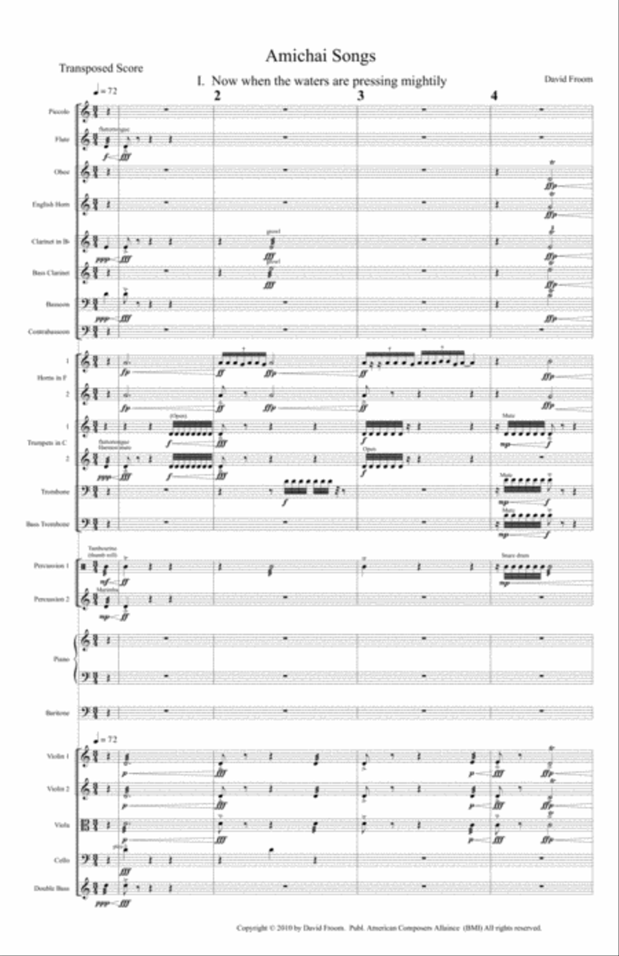 [Froom] Amichai Songs (Baritone and Orchestra) Chamber Orchestra scores gallery preview page 5