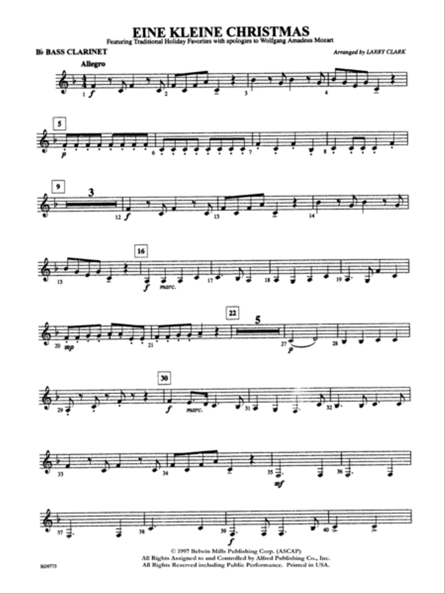 Eine Kleine Christmas (featuring Traditional Holiday Favorites (with apologies to Wolfgang Amadeus Mozart)): B-flat Bass Clarinet Concert Band scores gallery preview page 1