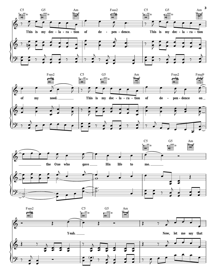 Declaration Of Dependence Piano, Vocal, Guitar scores gallery preview page 3