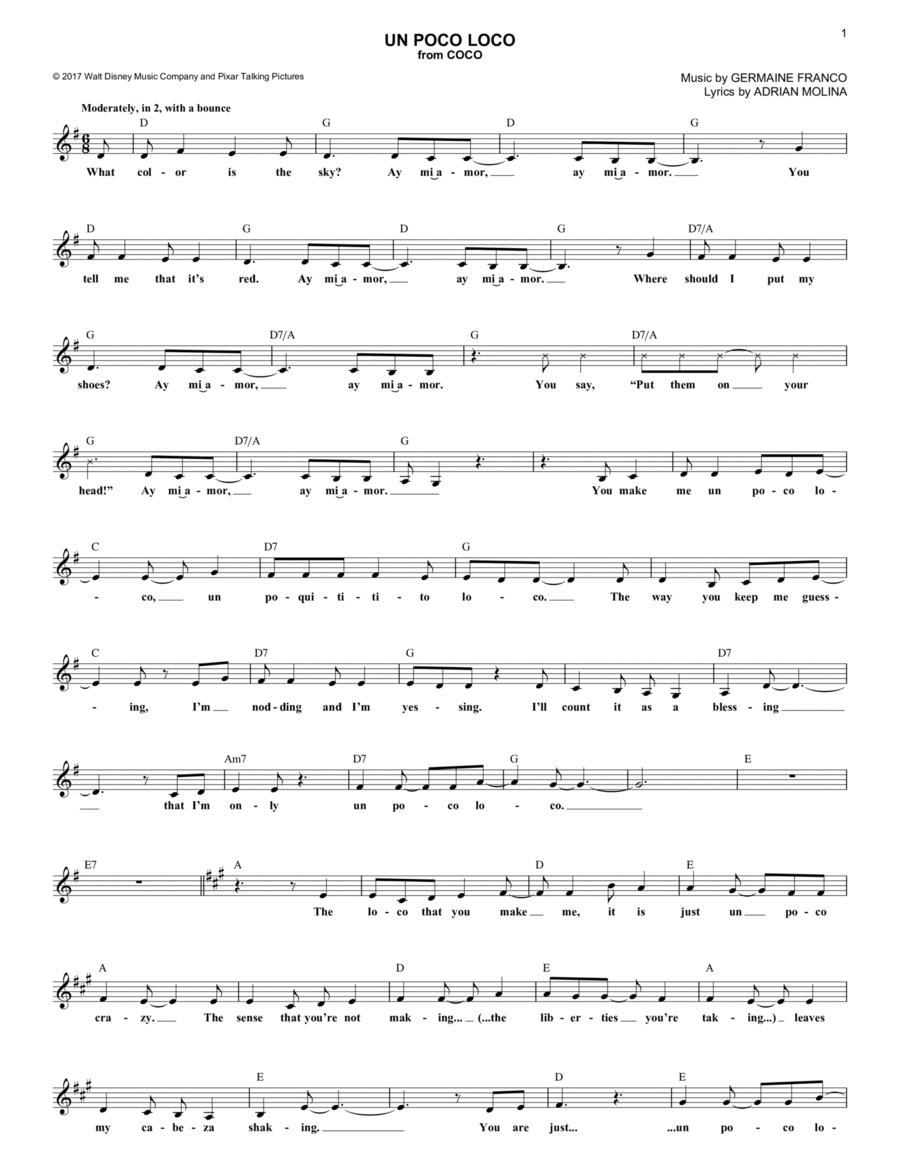 Un Poco Loco (from Coco) Guitar scores gallery preview page 1