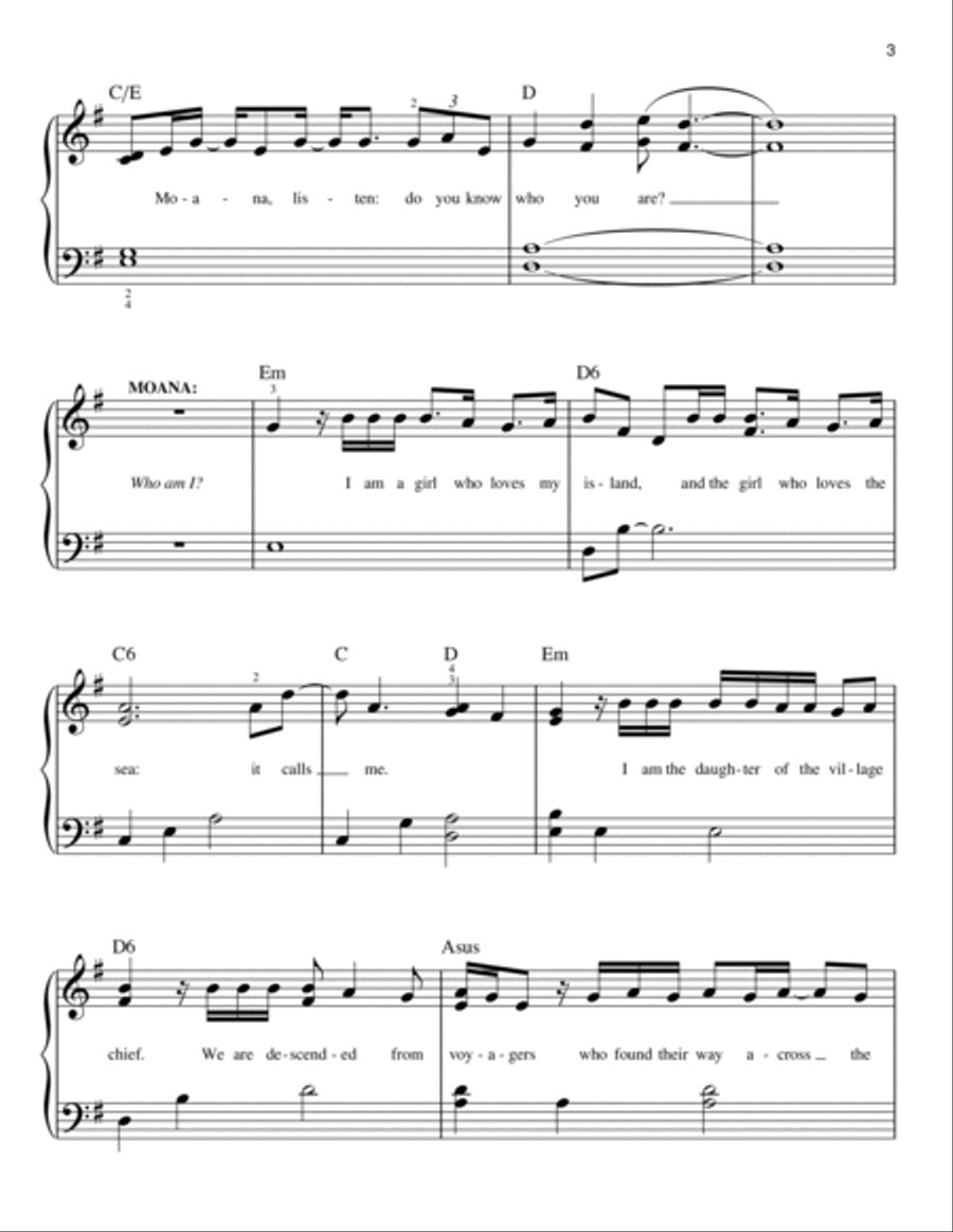 I Am Moana (Song Of The Ancestors) (from Moana) Easy Piano scores gallery preview page 3